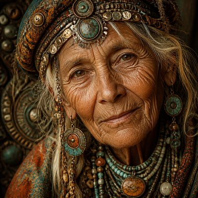 close-up portrait of an elderly person with expressive weathered features