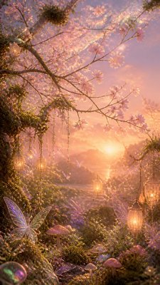 cherry blossom branches against a soft dawn sky, no people