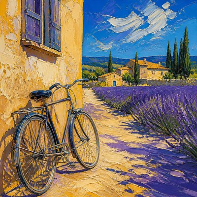 bicyle resting against a wall — Provence Light Art Style