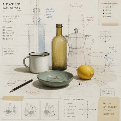 still life with everyday objects — Participatory Contemporary Art Style
