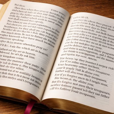 “But thou, when thou prayest, enter into thy closet, and when thou hast shut thy door, pray to thy Father which is in secret; and thy Father which seeth in secret shall reward thee openly. But when ye pray, use not vain repetitions, as the heathen do: for they think that they shall be heard for their much speaking. Be not ye therefore like unto them: for your Father knoweth what things ye have need of, before ye ask him. After this manner therefore pray ye: Our Father which art in heaven, Hallowed be thy name. Thy kingdom come. Thy will be done in earth, as it is in heaven. Give us this day our daily bread. And forgive us our debts, as we forgive our debtors. And lead us not into temptation, but deliver us from evil: For thine is the kingdom, and the power, and the glory, for ever. Amen. For if ye forgive men their trespasses, your heavenly Father will also forgive you: But if ye forgive not men their trespasses, neither will your Father forgive your trespasses.” (Matthew 6:6-15, KJV)
