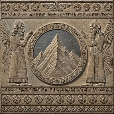 an emblem of a mountain peak inside a circle, simple bold shapes on a plain background, no text or lettering
