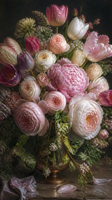 an arch of white roses and eucalyptus in soft morning light, elegant vertical composition with open space, no text