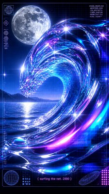 an ocean wave curling under moonlight, no people