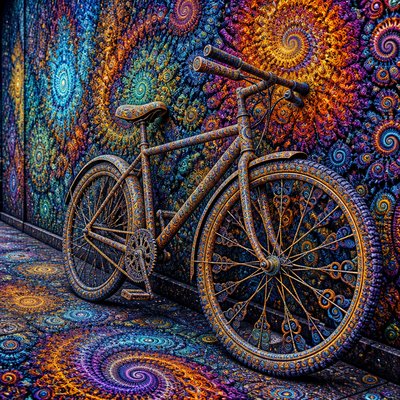 bicyle resting against a wall — Fractal Art Style
