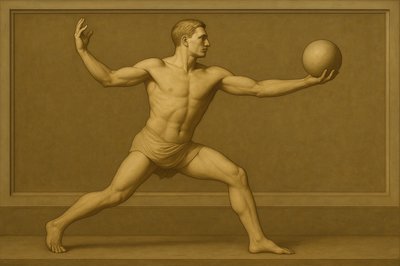 a drawing of a man holding a ball