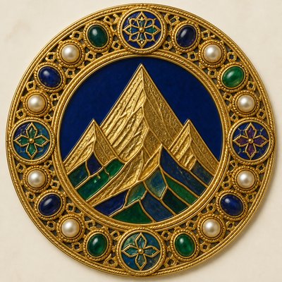 an emblem of a mountain peak inside a circle, simple bold shapes on a plain background, no text or lettering