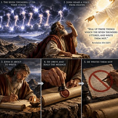 Create an image for the spelling word "seal" around the verse: [Rev 10:4 KJV] 4 And when the seven thunders had uttered their voices, I was about to write: and I heard a voice from heaven saying unto me, Seal up those things which the seven thunders uttered, and write them not.