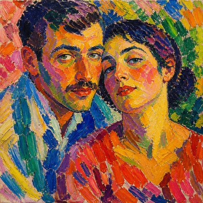 portrait of two people together — Fauvist Impressionism Art Style