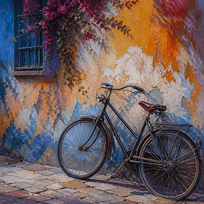 bicyle resting against a wall — Digital Painting Art Style