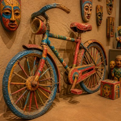 bicyle resting against a wall — Papier-Mache Art Style