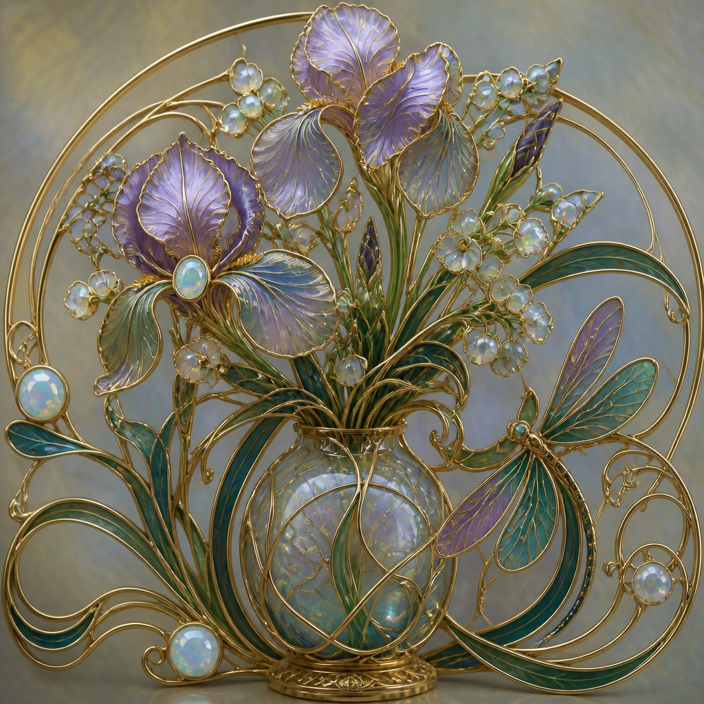bouquet of flowers in a glass vase — Art Nouveau Jewelry Design