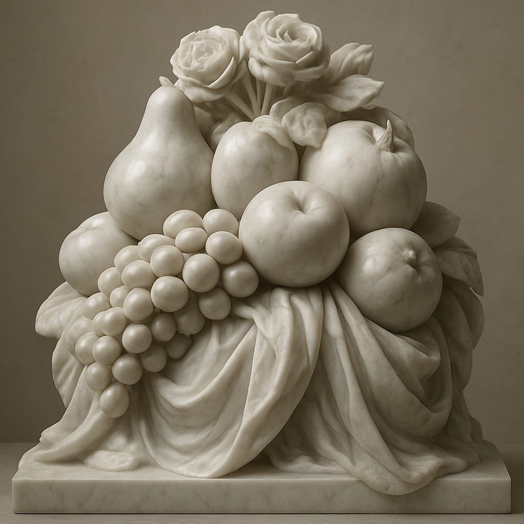 still life arrangement of fruits and flowers