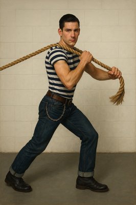 a man holding a rope with both hands