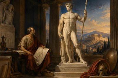 Polyclitus with statue of an athlete holding a spear