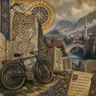 bicyle resting against a wall — Bosnian Art Style