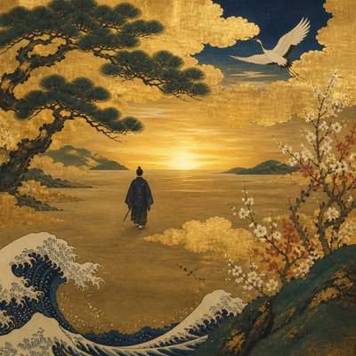 a solitary figure walking toward a glowing horizon across an empty plain, moody atmosphere, no text or lettering