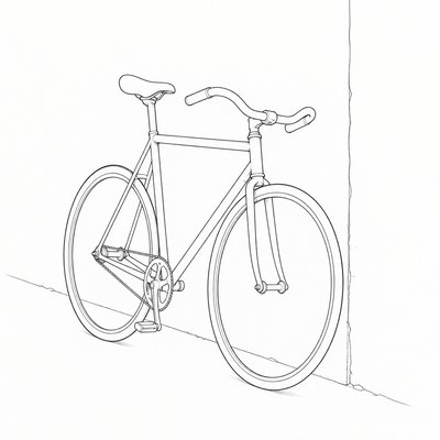 bicyle resting against a wall — Contour Line Drawing Style