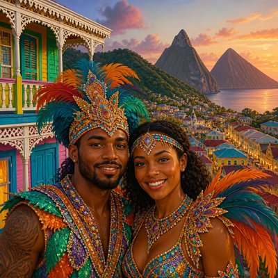 portrait of two people together — Saint Lucian Art Style