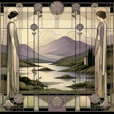wide landscape with natural scenery — Glasgow Style Art Nouveau