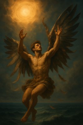 a painting of a man with wings in the air