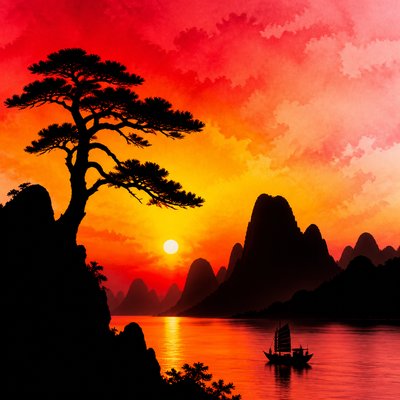 serene landscape with mountains and water