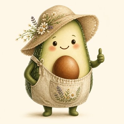 a happy avocado character giving a thumbs up, bold readable design on a plain background, no text