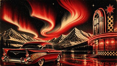 a flowing aurora over snowy peaks, wide sweeping composition, no people, no text