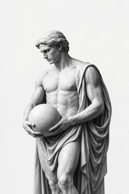 a statue of a man holding a ball