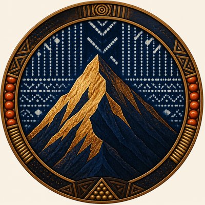 an emblem of a mountain peak inside a circle, simple bold shapes on a plain background, no text or lettering