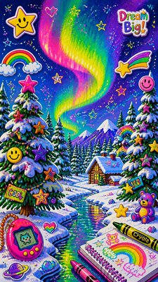 a snowy pine forest under the northern lights, no people