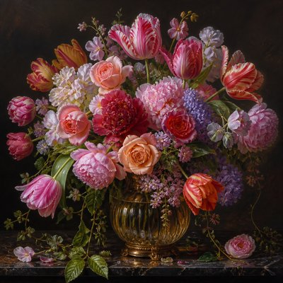 urban street with city activity — Flower Painting Art Style