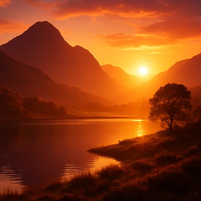 serene landscape with mountains and water