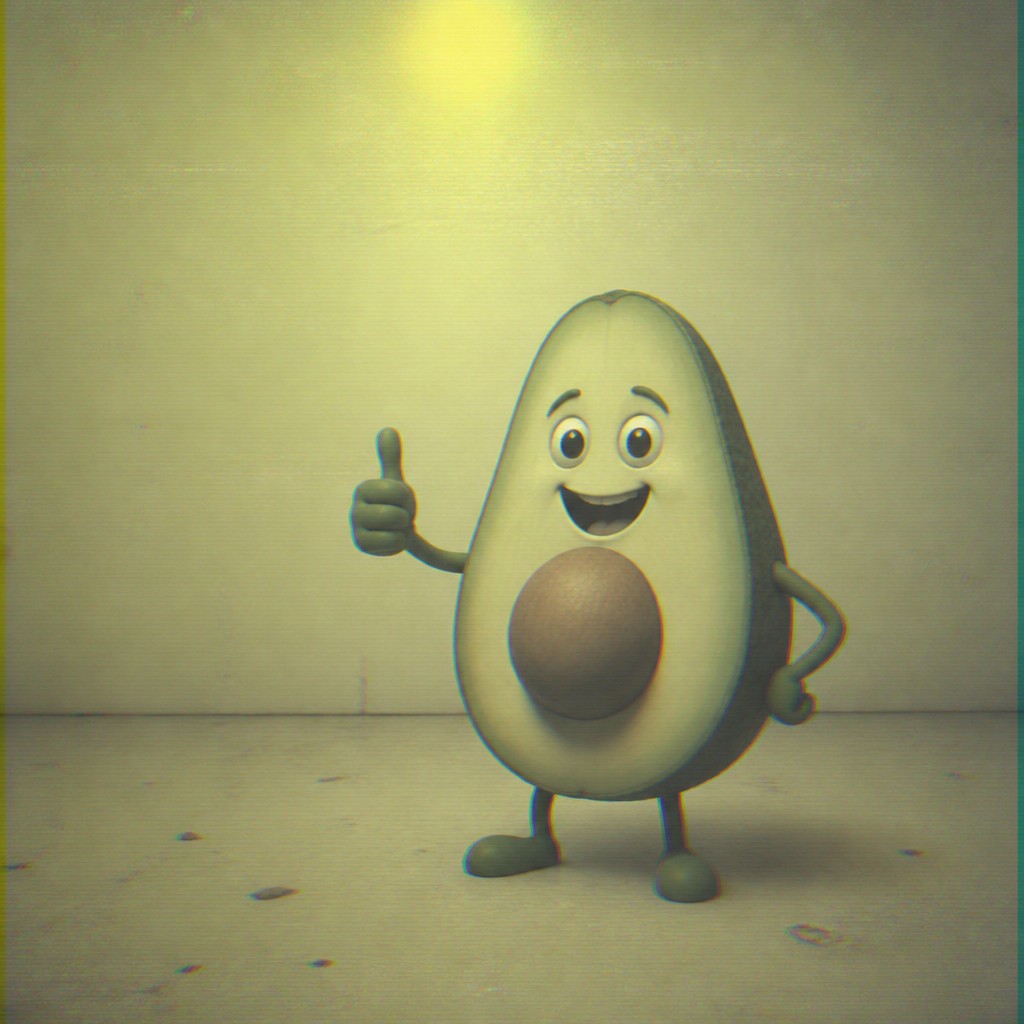 a happy avocado character giving a thumbs up, bold readable design on a plain background, no text