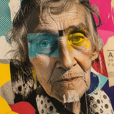 close-up portrait of an elderly person with expressive weathered features