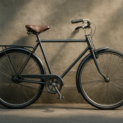 bicyle resting against a wall