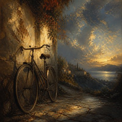 bicyle resting against a wall