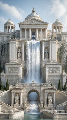 towering waterfall cascading down a cliff