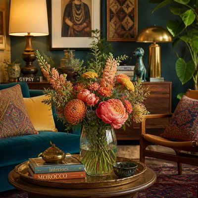 bouquet of flowers in a glass vase
