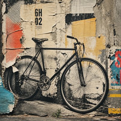 bicyle resting against a wall