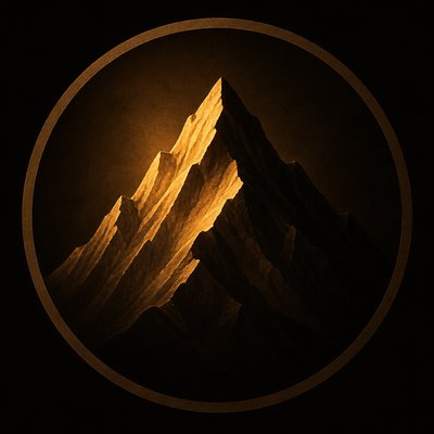 an emblem of a mountain peak inside a circle, simple bold shapes on a plain background, no text or lettering
