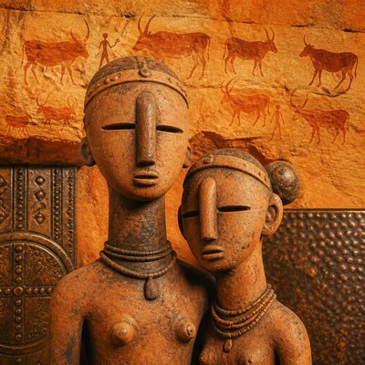 portrait of two people together — Chadian Art Style