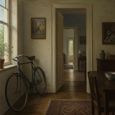 bicyle resting against a wall — Interior Scene Painting Style