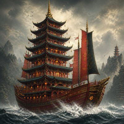 sailing ship on a stormy sea