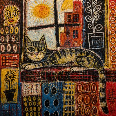 a cat lounging in a sunlit window
