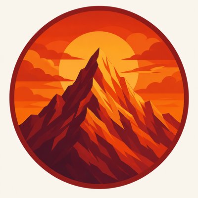 an emblem of a mountain peak inside a circle, simple bold shapes on a plain background, no text or lettering