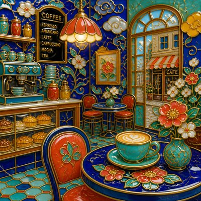 cozy cafe interior with warm lighting