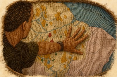 a painting of a man with his hands on a pillow