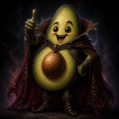 a happy avocado character giving a thumbs up, bold readable design on a plain background, no text