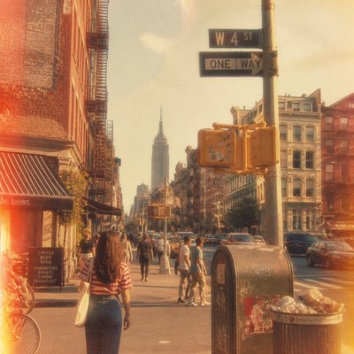 urban street with city activity — Nostalgiacore Aesthetic
